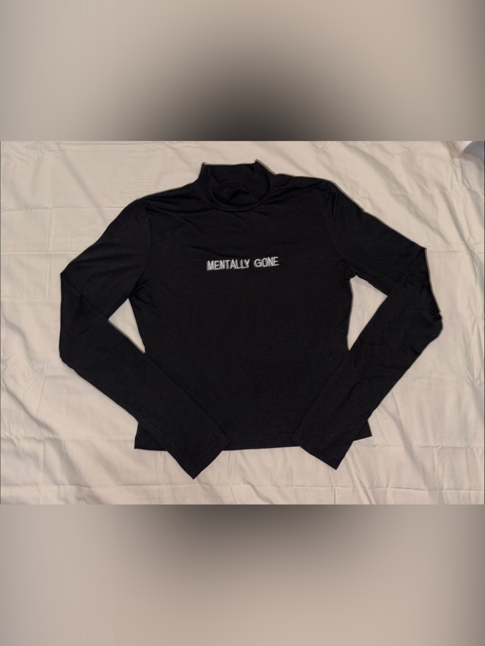 SHEIN Black Mock Neck Long Sleeve Sweater with 'Mentally Gone' Embroidery